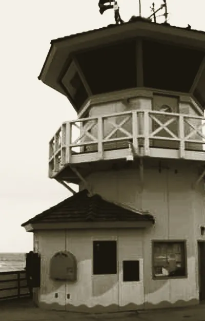 Lifeguard Tower Zero, its glazed octagonal observation cab above the gallery rail