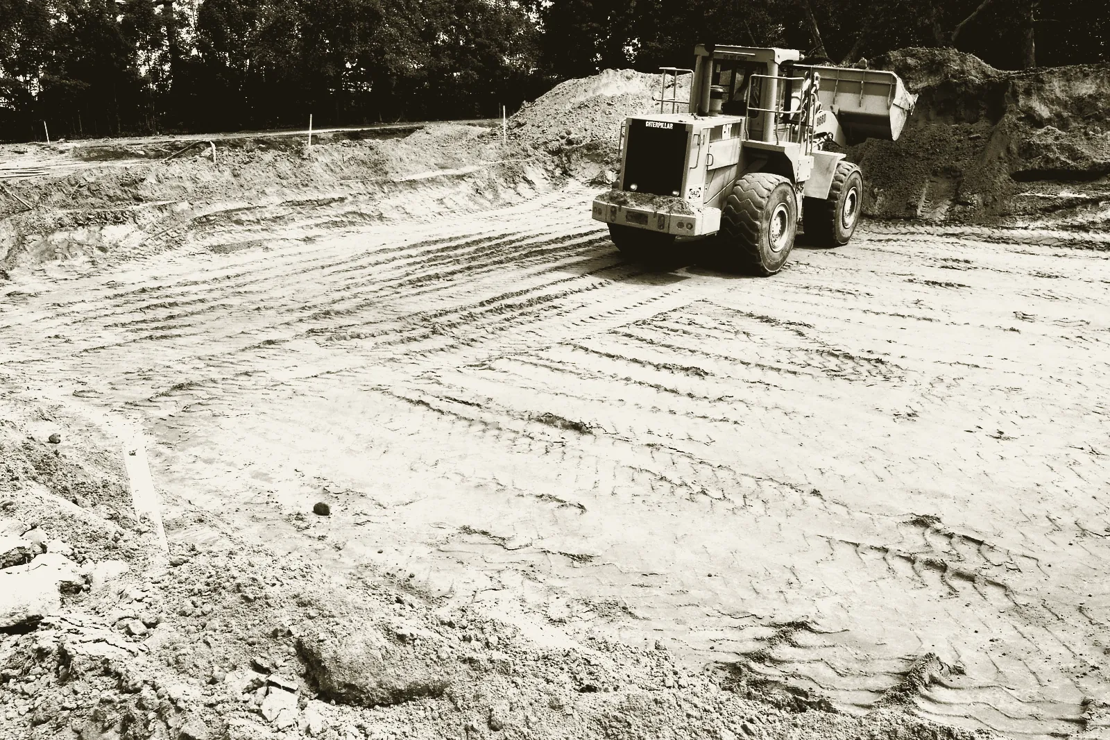 Earthwork at Orr Park in 2007: a wheel loader moving material across graded subgrade