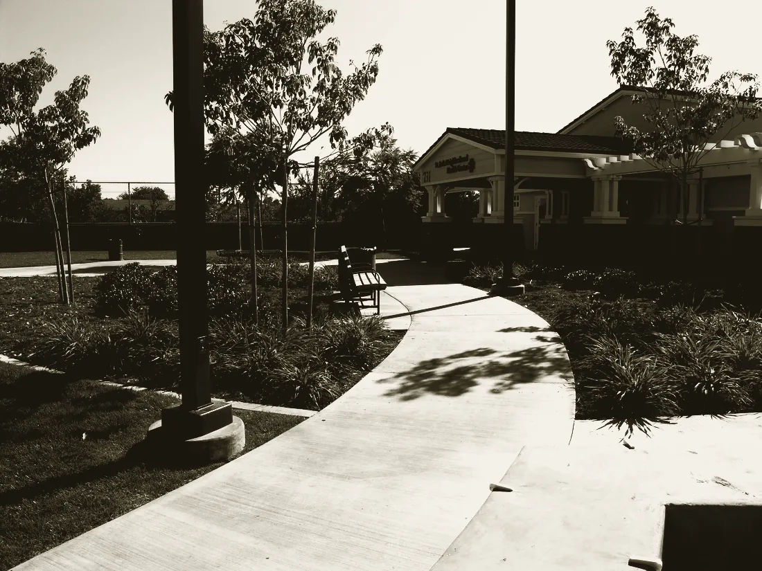 The completed park: finished walkway, planting and lighting